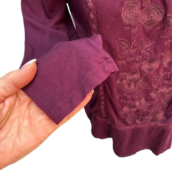 cable & Guage Burgundy 3/4 Sleeve Round Neck T-Shirt Top Size S - Picture 6 of 10